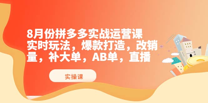 8月份拼多多实战运营课，实时玩法，爆款打造，改销量，补大单，AB单，直播-百盟网