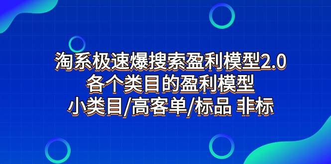 淘系极速爆搜索盈利模型2.0，各个类目的盈利模型，小类目/高客单/标品 非标-百盟网