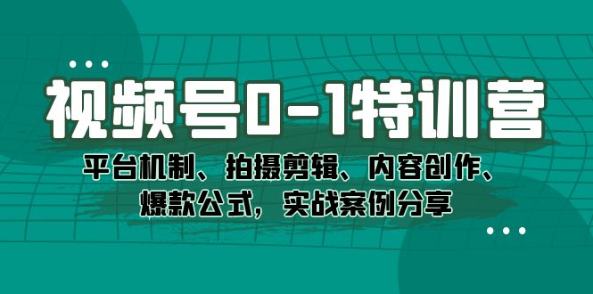 视频号0-1特训营：平台机制、拍摄剪辑、内容创作、爆款公式，实战案例分享-百盟网