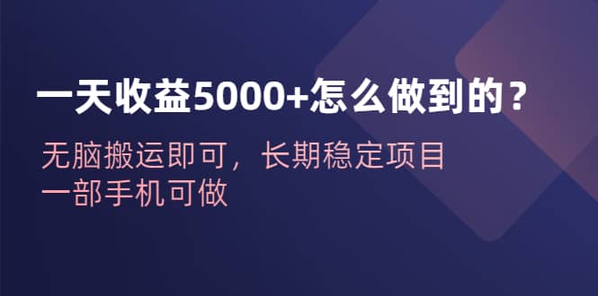 一天收益5000+怎么做到的？无脑搬运即可，长期稳定项目，一部手机可做-百盟网