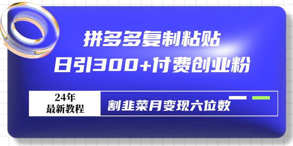 拼多多复制粘贴日引300+付费创业粉，割韭菜月变现六位数最新教程！-百盟网