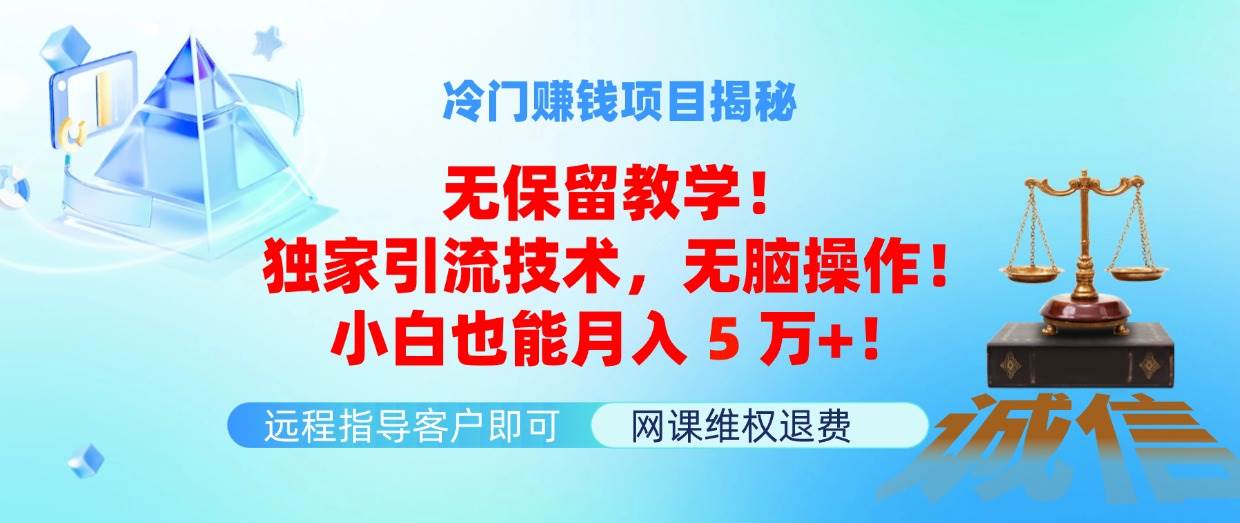 冷门赚钱项目无保留教学！独家引流技术，无脑操作！小白也能月入5万+！-百盟网