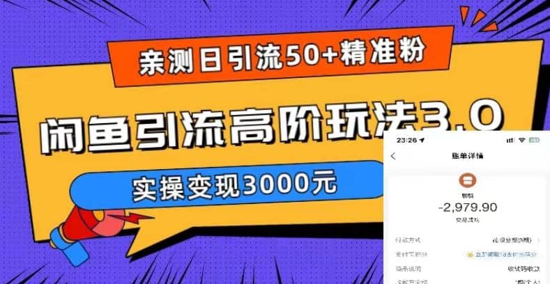 实测日引50+精准粉，闲鱼引流高阶玩法3.0，实操变现3000元-百盟网