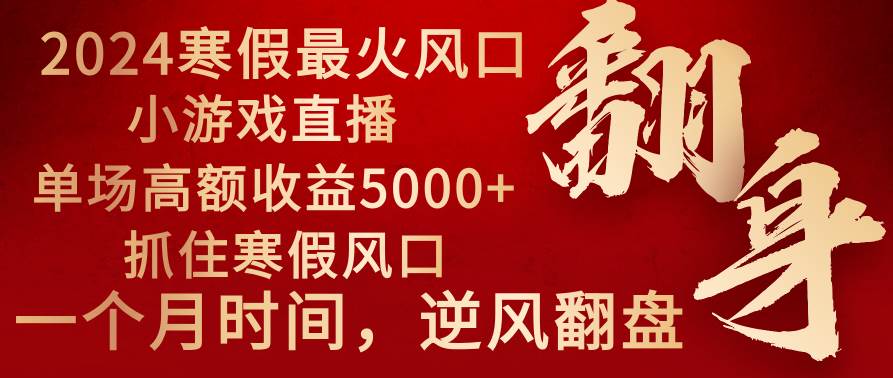 2024年最火寒假风口项目 小游戏直播 单场收益5000+抓住风口 一个月直接提车-百盟网