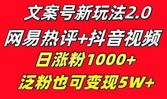 文案号新玩法 网易热评+抖音文案 一天涨粉1000+ 多种变现模式 泛粉也可变现-百盟网