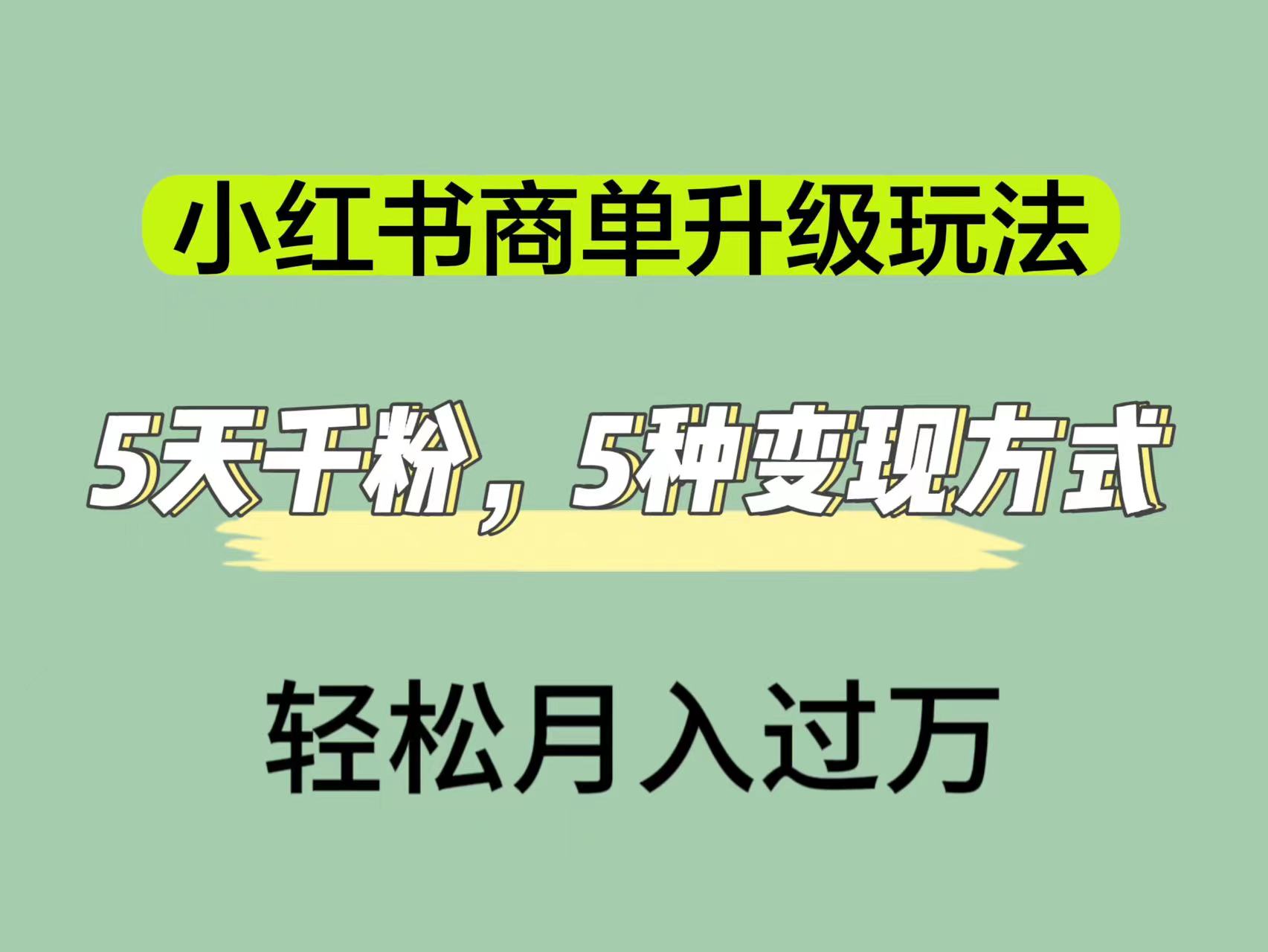 小红书商单升级玩法，5天千粉，5种变现渠道，轻松月入1万+-百盟网