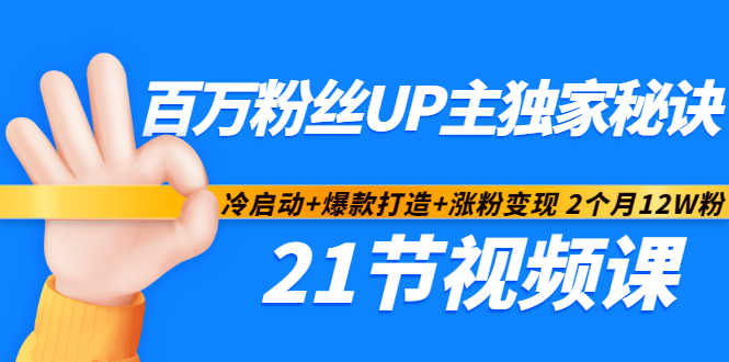 百万粉丝UP主独家秘诀：冷启动+爆款打造+涨粉变现2个月12W粉（21节视频课)-百盟网