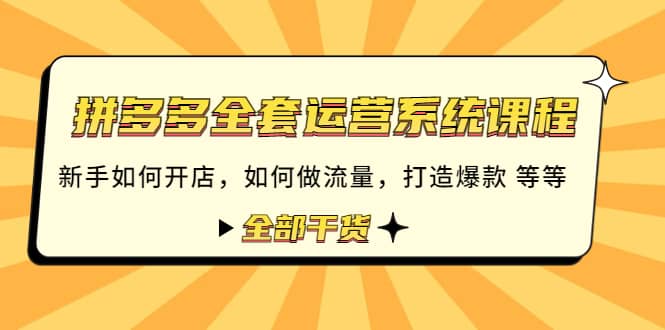 拼多多全套运营系统课程：新手如何开店 如何做流量 打造爆款 等等 全部干货-百盟网