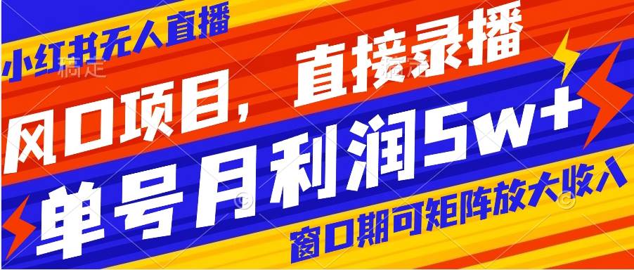 风口项目，小红书无人直播带货，直接录播，可矩阵，月入5w+-百盟网