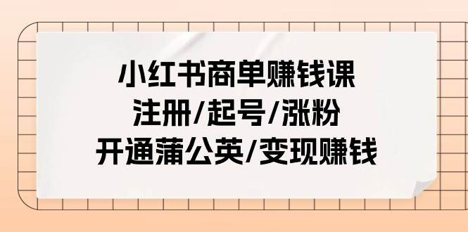 小红书商单赚钱课：注册/起号/涨粉/开通蒲公英/变现赚钱（25节课）-百盟网