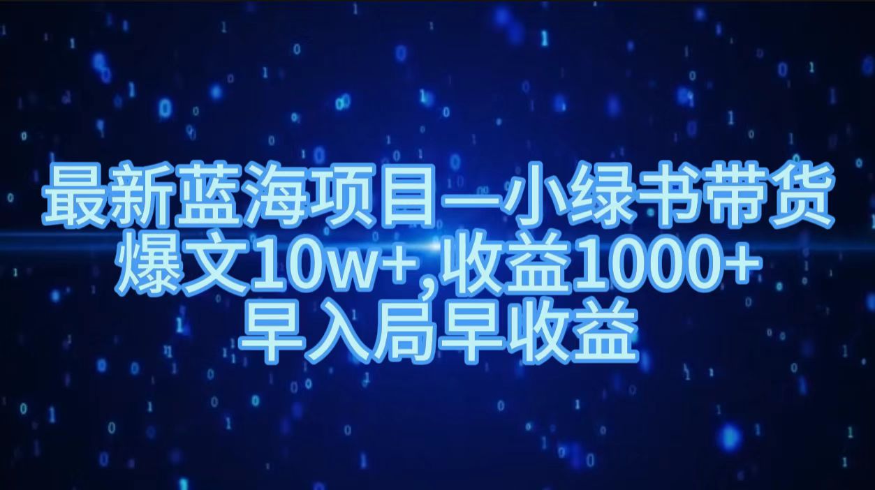 最新蓝海项目小绿书带货，爆文10w＋，收益1000＋，早入局早获益！！-百盟网