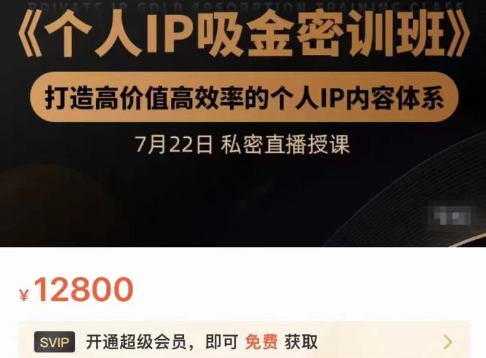 个人IP吸金密训班，打造高价值高效率的个人IP内容体系（价值12800元）-百盟网