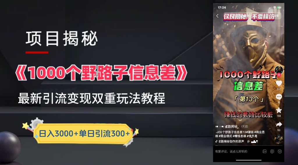 一千个野路子信息差24年最新玩法教程附带变现方法和引流的玩法具体拆解-百盟网