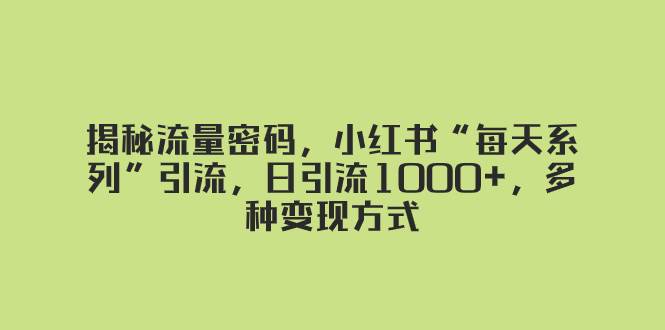 揭秘流量密码，小红书“每天系列”引流，日引流1000+，多种变现方式-百盟网