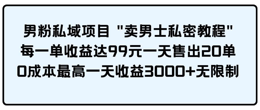 男粉私域项目 卖男士私密教程 每一单收益达99元一天售出20单-百盟网