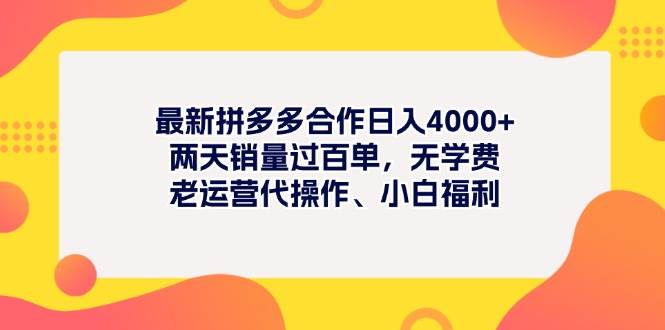 最新拼多多项目日入4000+两天销量过百单，无学费、老运营代操作、小白福利-百盟网