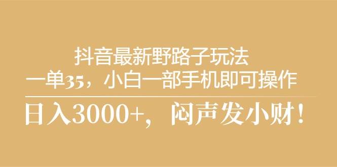 抖音最新野路子玩法，一单35，小白一部手机即可操作，，日入3000+，闷…-百盟网