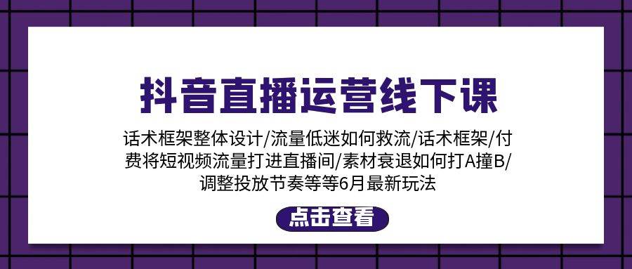 抖音直播运营线下课：话术框架/付费流量直播间/素材A撞B/等6月新玩法-百盟网