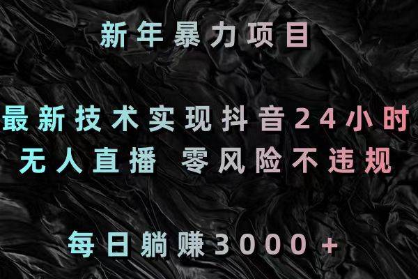 新年暴力项目，最新技术实现抖音24小时无人直播 零风险不违规 每日躺赚3000-百盟网