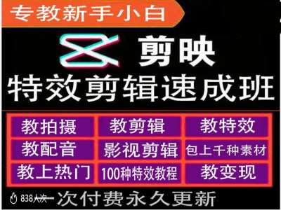 剪映特效教程和运营变现教程，特效剪辑速成班，专教新手小白-百盟网