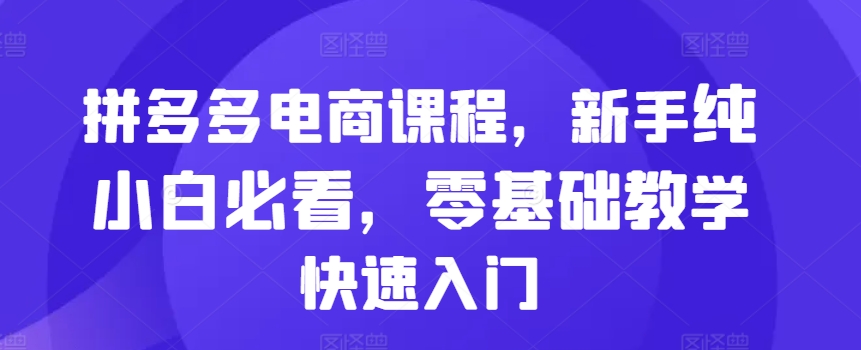 拼多多电商课程，新手纯小白必看，零基础教学快速入门-百盟网