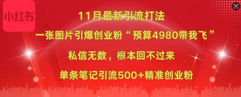 小红书11月最新图片打粉，一张图片引爆创业粉，“预算4980带我飞”，单条引流500+精准创业粉-百盟网