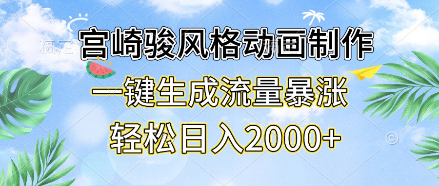 宫崎骏风格动画制作，一键生成流量暴涨，轻松日入2000+-百盟网