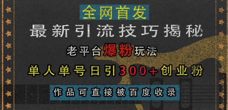 最新引流技巧揭秘，老平台爆粉玩法，单人单号日引300+创业粉，作品可直接被百度收录-百盟网