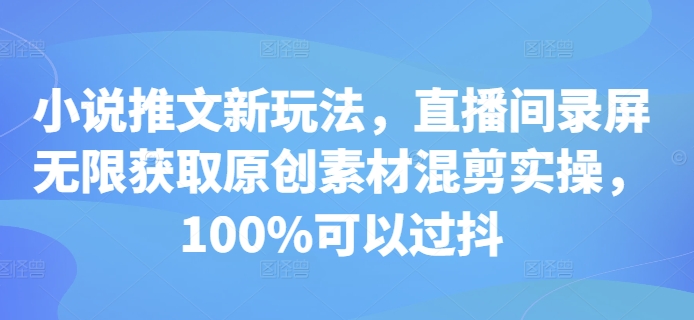 小说推文新玩法，直播间录屏无限获取原创素材混剪实操，100%可以过抖-百盟网