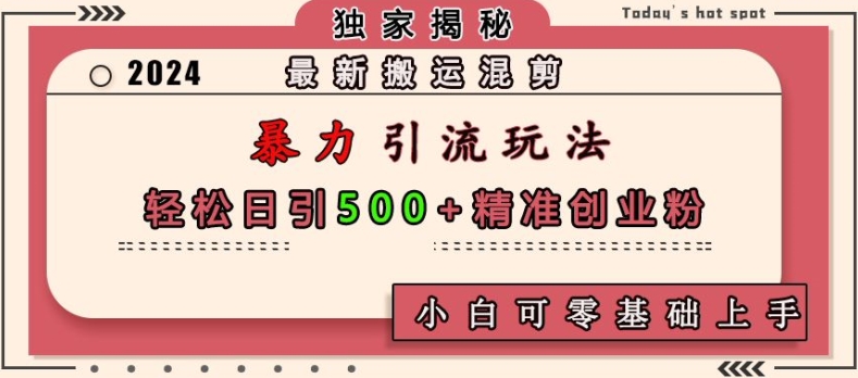 最新搬运混剪暴力引流玩法，轻松日引500+精准创业粉，小白可零基础上手-百盟网