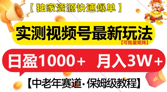 实测视频号最新玩法，中老年赛道，独家资源，月入过W+-百盟网