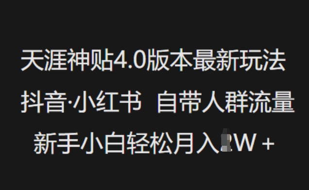 天涯神贴4.0版本最新玩法，抖音·小红书自带人群流量，新手小白轻松月入过W-百盟网