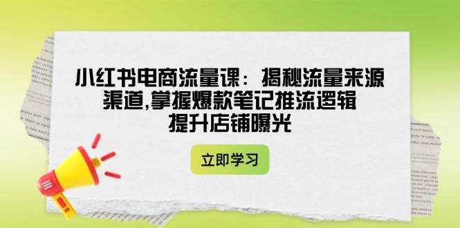 小红书电商流量课：揭秘流量来源渠道,掌握爆款笔记推流逻辑,提升店铺曝光-百盟网